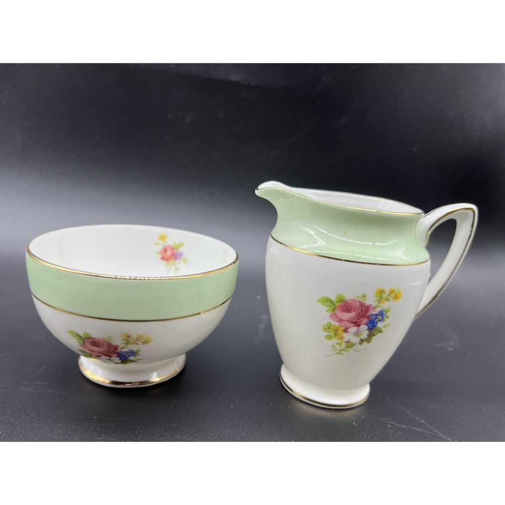 VINTAGE 1939 Rosina BONE CHINA England Creamer & Sugar Rose